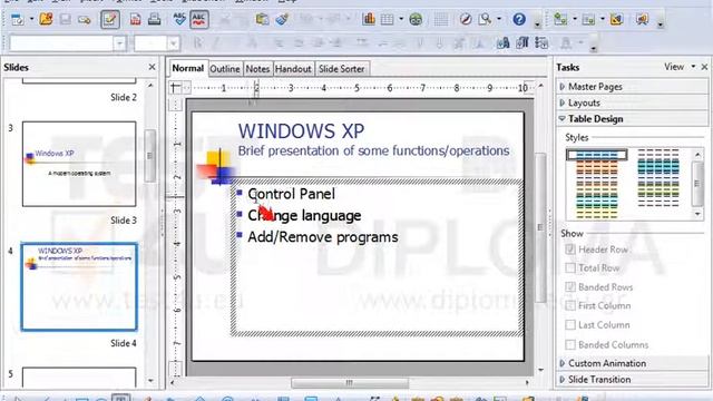 On the slide titled WINDOWS XP - Brief presentation of some functions/operations change the font... смотреть онлайн