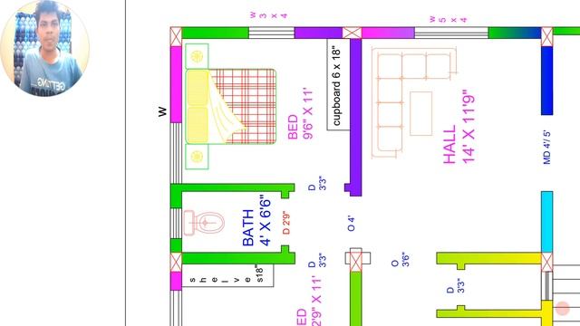 29 × 32 east face two bed house plan with window door size смотреть онлайн