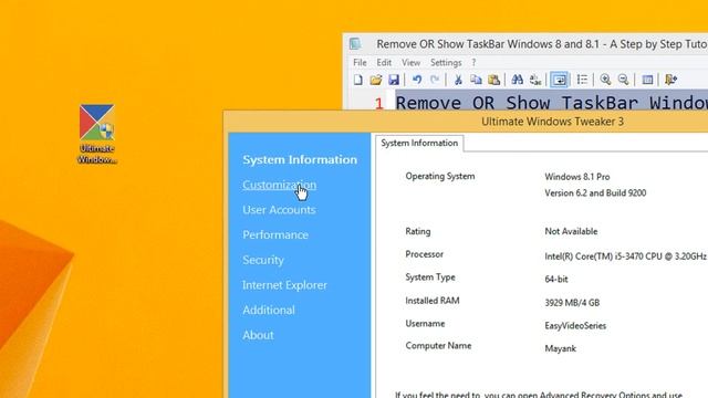 Remove OR Show TaskBar Windows 8 and 8 1 A Step by Step Tutorial смотреть онлайн