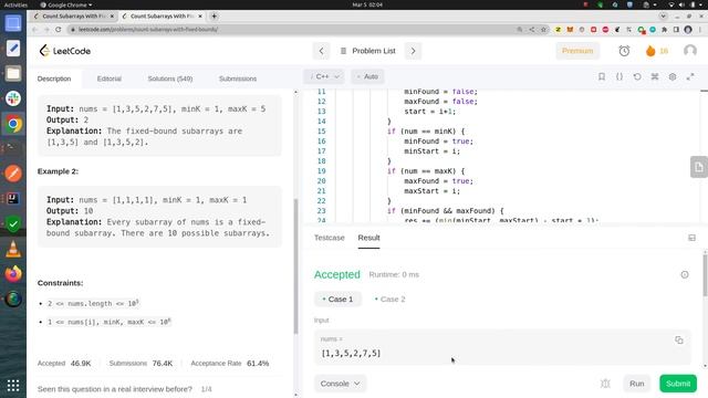 Leetcode | DPP | 2444 : Count Subarrays With Fixed Bounds | Sliding window смотреть онлайн