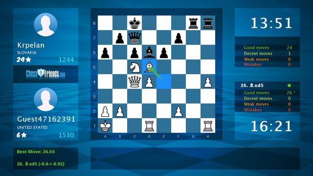 Chess Game Analysis: Guest47162391 - Krpelan : 1-0 (By ChessFriends.com) смотреть онлайн