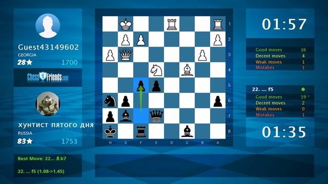 Chess Game Analysis: Guest43149602 - хунтист пятого дня : 1-0 (By ChessFriends.com) смотреть онлайн