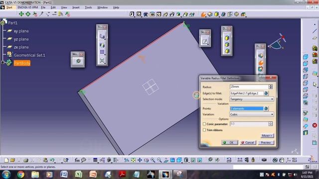 Lesson 10 // Fillet in catia v5// variable radius, tri-Tangent, edge //1he_amit__ смотреть онлайн