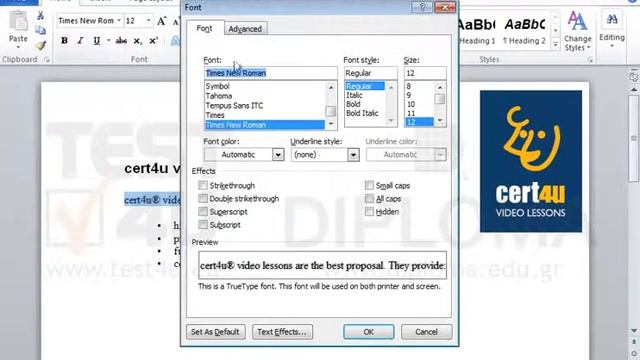 Apply font shadow and small capital letters on the paragraph beginning cert4u video lessons are... смотреть онлайн