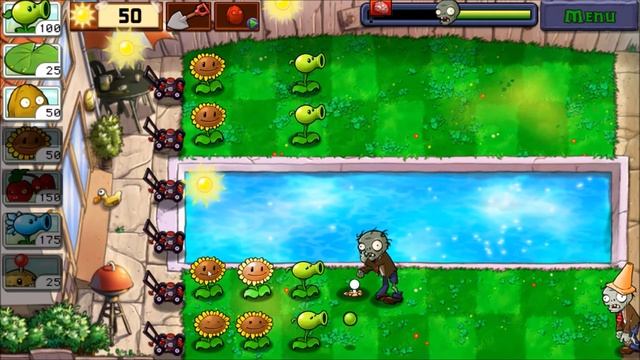 Plants vs. Zombies - Peashooter - Level 1 - Pool - Adventure 1 - Android Gameplay смотреть онлайн