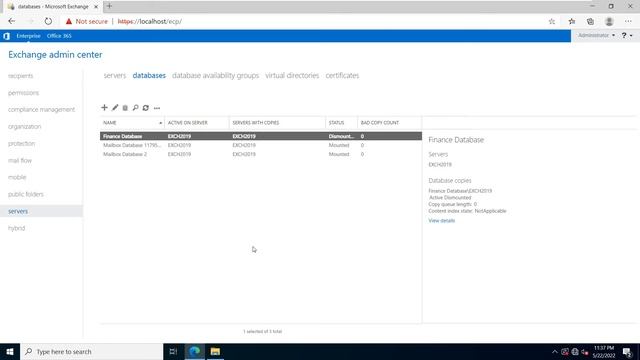 How to mounted and dismounted mailbox database in exchange server 2019 CU12 смотреть онлайн