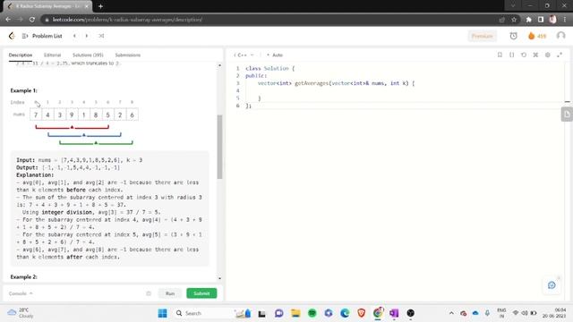 2090. K Radius Subarray Averages (Leetcode Daily Challenge) || Sliding Window | C++ | 20-06-2023 смотреть онлайн