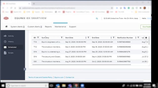 Scheduled Maintenance in Equinix IBX SmartView смотреть онлайн