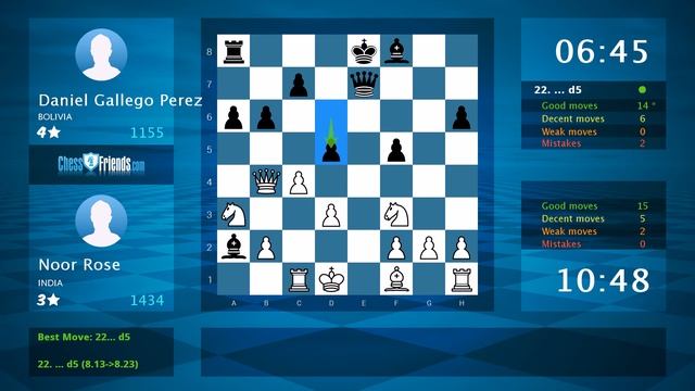 Chess Game Analysis: Noor Rose - Daniel Gallego Perez : 1-0 (By ChessFriends.com) смотреть онлайн