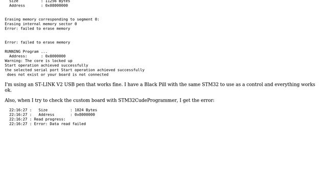 Arduino: STM32f4 Warning: The core is locked up смотреть онлайн