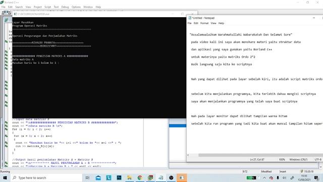 Tugas MID Struktur Data (Script Matriks Ordo 2x2 Menggunakan Aplikasi Borland C++) смотреть онлайн