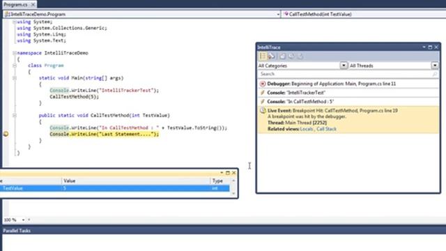 IntelliTrace Debugging in Visual Studio 2010 смотреть онлайн