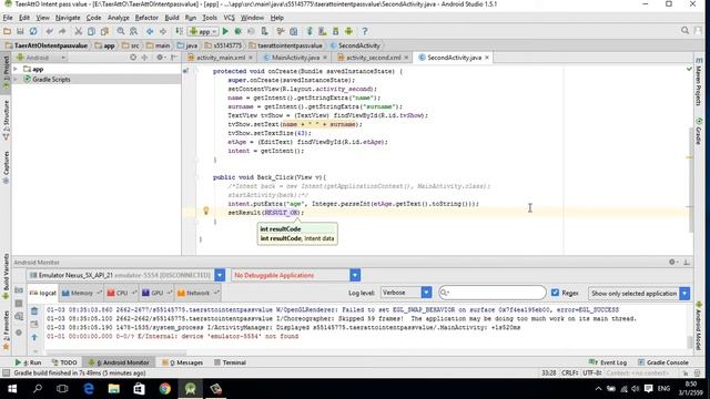 Android Intent pass value and return result смотреть онлайн