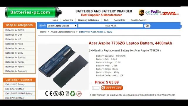Acer Aspire 7736ZG Laptop Battery смотреть онлайн