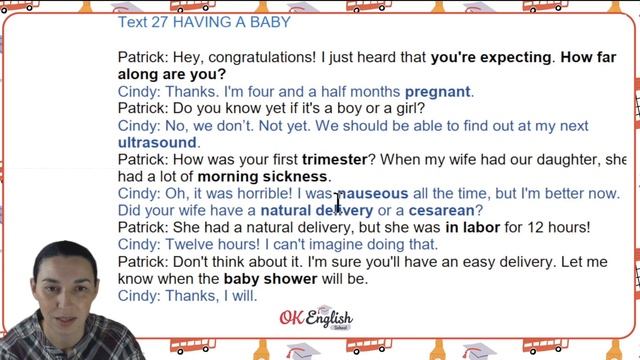 Text 27 HAVING A BABY 🇺🇸 Английский язык INTERMEDIATE (B1-B2) | Уроки английского языка смотреть онлайн