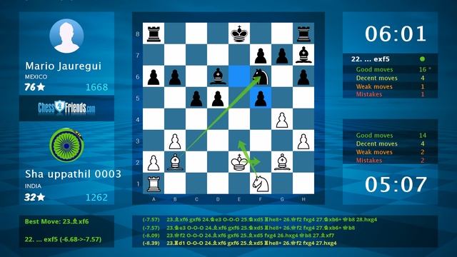 Chess Game Analysis: Sha uppathil 0003 - Mario Jauregui : 1/2-1/2 (By ChessFriends.com) смотреть онлайн
