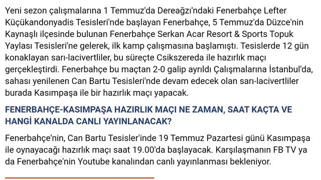 Fenerbahçe - Kasımpaşa hazırlık maçı ne zaman, hangi kanalda, saat kaçta? смотреть онлайн