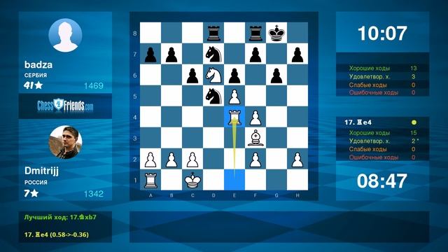 Chess Game Analysis: Dmitrijj - badza : 1/2-1/2 (By ChessFriends.com) смотреть онлайн