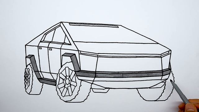 How to draw a car - Tesla Cybertruck - Step by step #1 смотреть онлайн