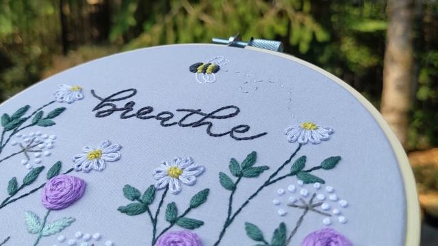 "Just Breathe" Hand Embroidery Finished Stitch - Close-up, Detailed View of Completed Piece смотреть онлайн