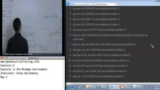 OpenSecurityTraining: Exploits 2: Exploitation in the Windows Environment (day 2, part 3) смотреть онлайн