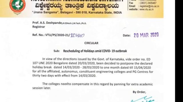 VTU UPDATE :20-03-2020(REGARDING THE HOLIDAYS FAKE OR REAL) смотреть онлайн