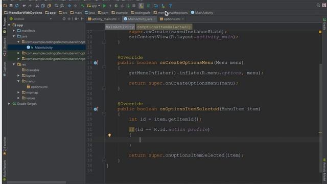 Menu Bar - Android Studio Tutorial - How to add a menu bar in your android app смотреть онлайн