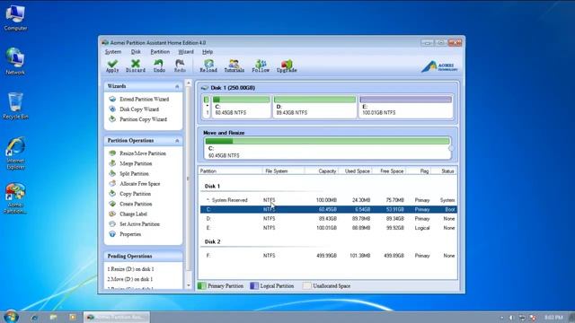 Move Free Space from One Partition to Another in Windows 7 with Freeware смотреть онлайн
