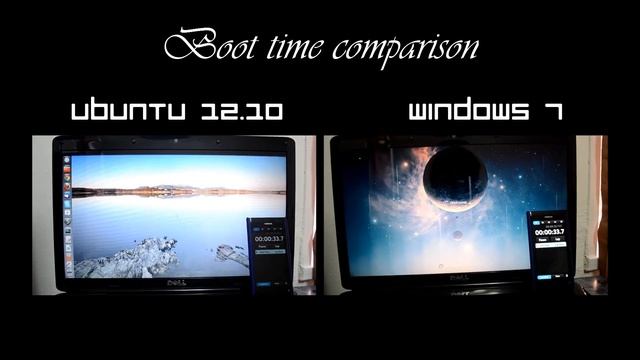 Windows 7 vs Ubuntu 12.10 Boot Time смотреть онлайн