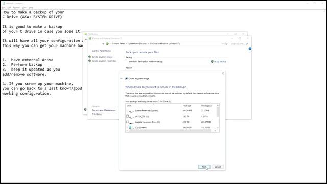 Backup of C drive, system drive, using an external drive in Windows смотреть онлайн
