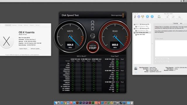 Mac Mini Raid 0 Dual Samsung 850 Pro - Blackmagic Disk Speed Test смотреть онлайн