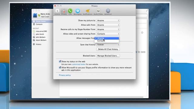 Changing of Skype® IM settings and notifications in Mac® OS X™ смотреть онлайн