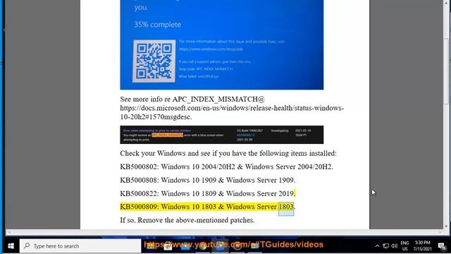 Remove Windows 10 March updates of 2021 to Fix APC_INDEX_MISMATCH BSOD when printing смотреть онлайн