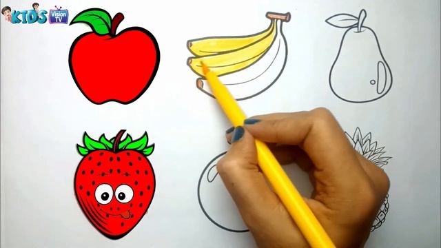 Learn FRUITS, Painting & Colouring for Kids & Toddlers #apple #banana #strawberry #orange #abcdsong смотреть онлайн