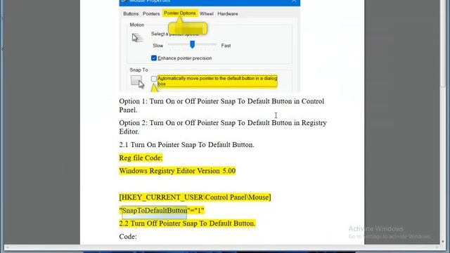 Turn On/Off Pointer Snap To Default Button in Windows 11 смотреть онлайн