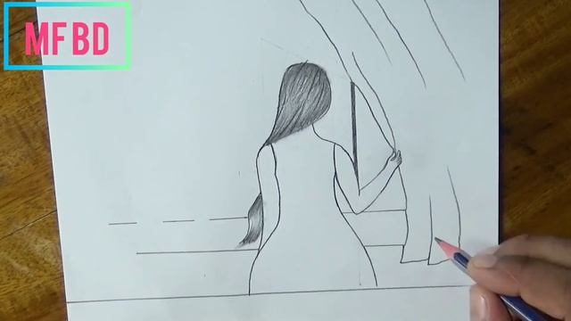 How to draw a girl looking rain through a window | step by step// Pencil sketch смотреть онлайн