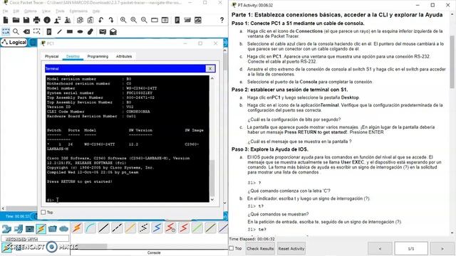 CCNA1 v7 2.3.7 Packet Tracer - Navega por el IOS (primera parte). смотреть онлайн
