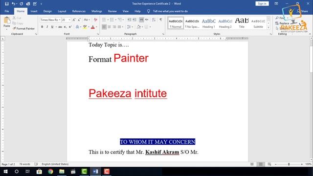 08. MS Word - Class 08 .Format Painter in (microsoft word 2019 tutorial) Urdu - Hindi смотреть онлайн
