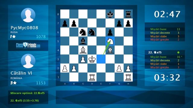 Chess Game Analysis: Cătălin Vl - РусМус0808 : 1-0 (By ChessFriends.com) смотреть онлайн