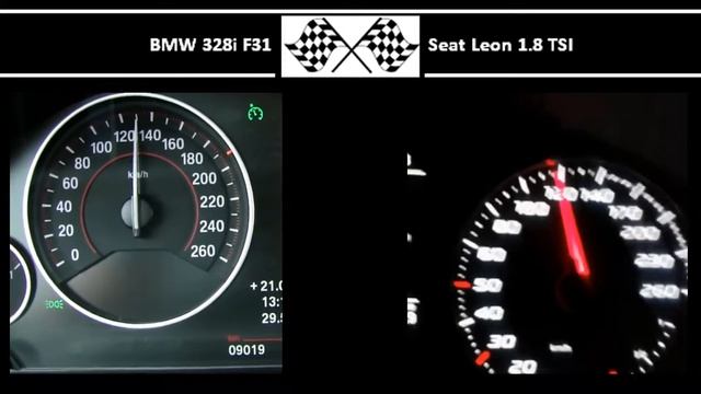 BMW 328i F31 VS. Seat Leon 1.8 TSI - Acceleration 0-100km/h смотреть онлайн