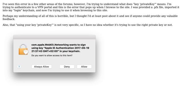 Apple: com.apple.WebKit.Networking.xpc wants to sign using key "privateKey" in your keychain смотреть онлайн