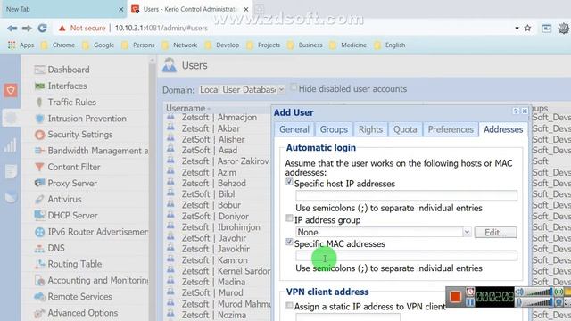 Add new users to Kerio Control database, with IP & MAC based auth смотреть онлайн