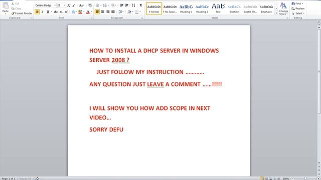 How to INSTALL DHCP server in server 2008 .mp4 смотреть онлайн