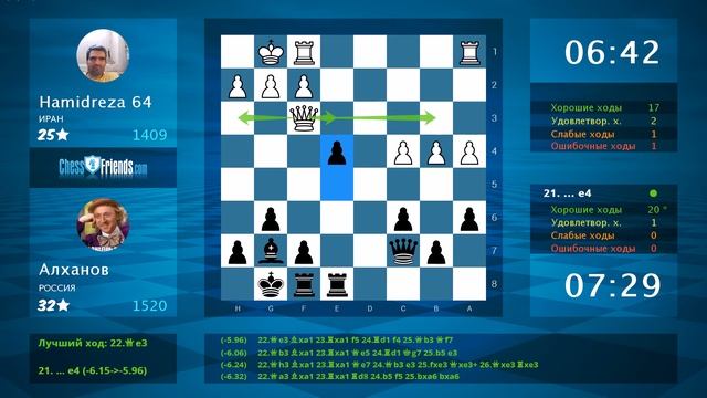 Chess Game Analysis: Hamidreza 64 - Алханов : 0-1 (By ChessFriends.com) смотреть онлайн