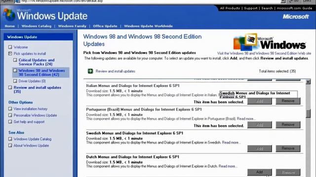 Windows 98 Browsing Available Updates on Windows Update v4 смотреть онлайн