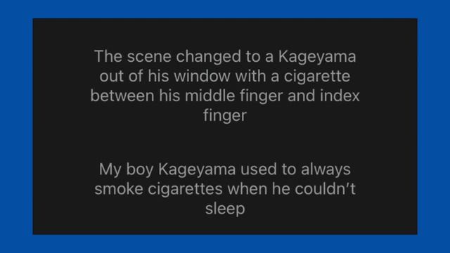Cigarettes out of the window || Ft Kageyama angst ;; Haikyuu text || смотреть онлайн