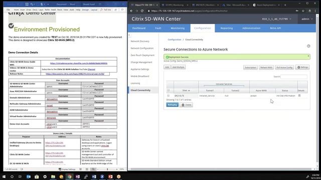 Microsoft Azure Virtual WAN tunnel creation using Citrix SD-WAN (Demo Center MR5.2) смотреть онлайн