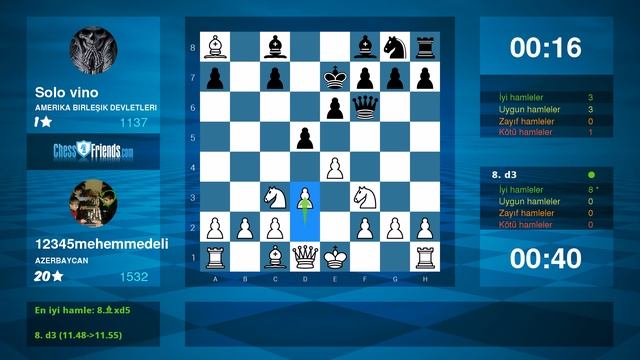 Chess Game Analysis: 12345mehemmedeli - Solo vino : 1-0 (By ChessFriends.com) смотреть онлайн