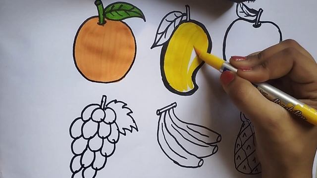 How to draw apple, banana, orange,grapes & coloring for kids and toddlers ll abc rhyme song for kid смотреть онлайн