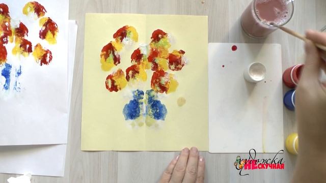 Букет цветов маме в технике Монотипия. смотреть онлайн